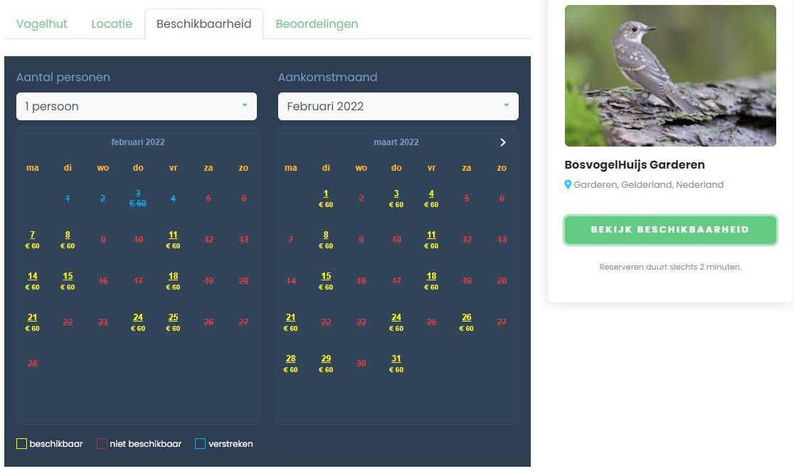 Vogelkijkhut website met online reserveringssysteem